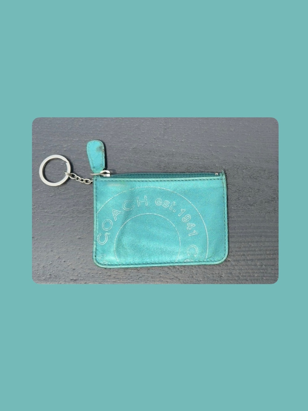 Coach Metallic Teal Zip Wallet with Key Ring